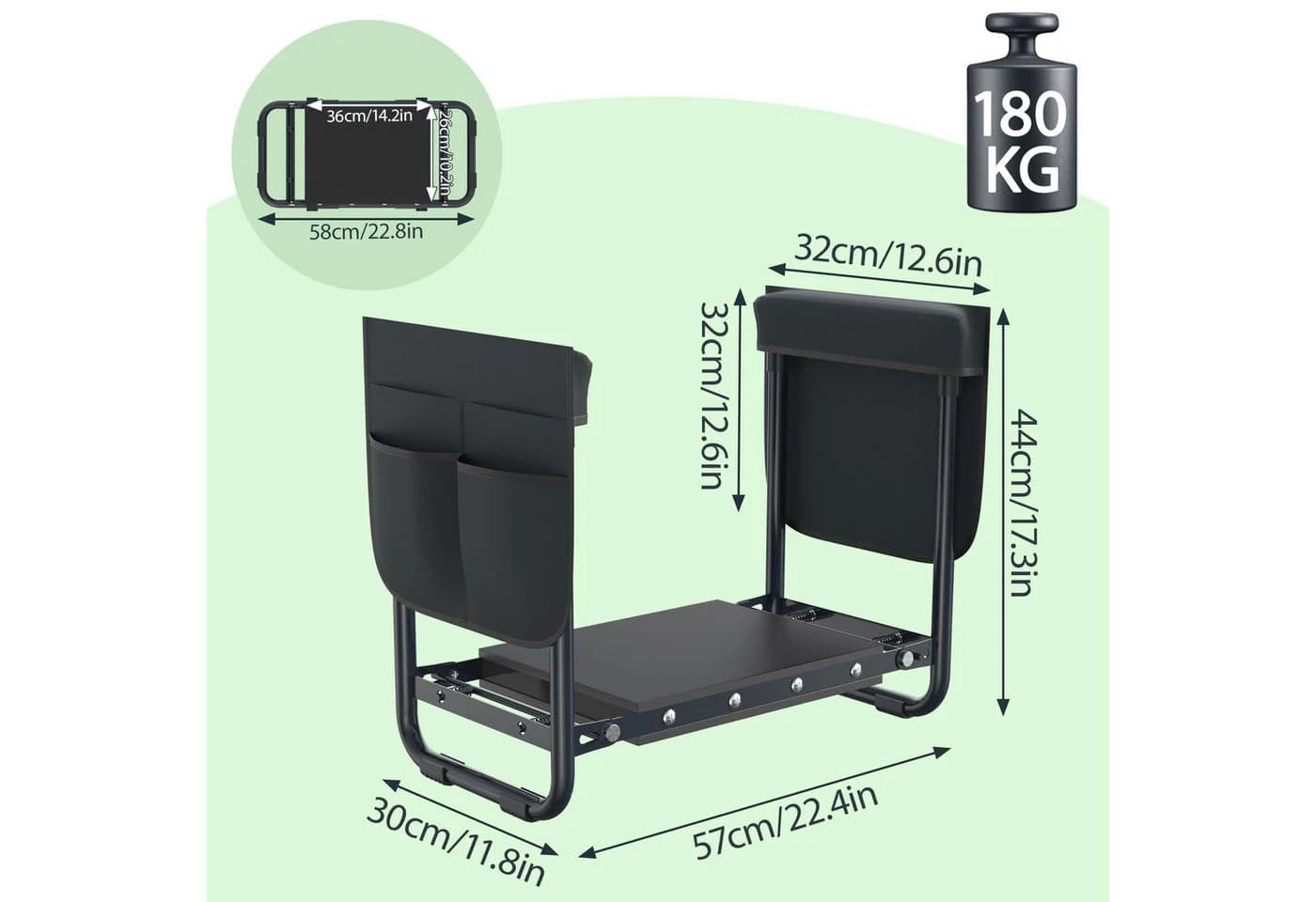 FIVMEN Kniebank Arbeitshocker 2-in-1 Gartenhocker Anthrazit