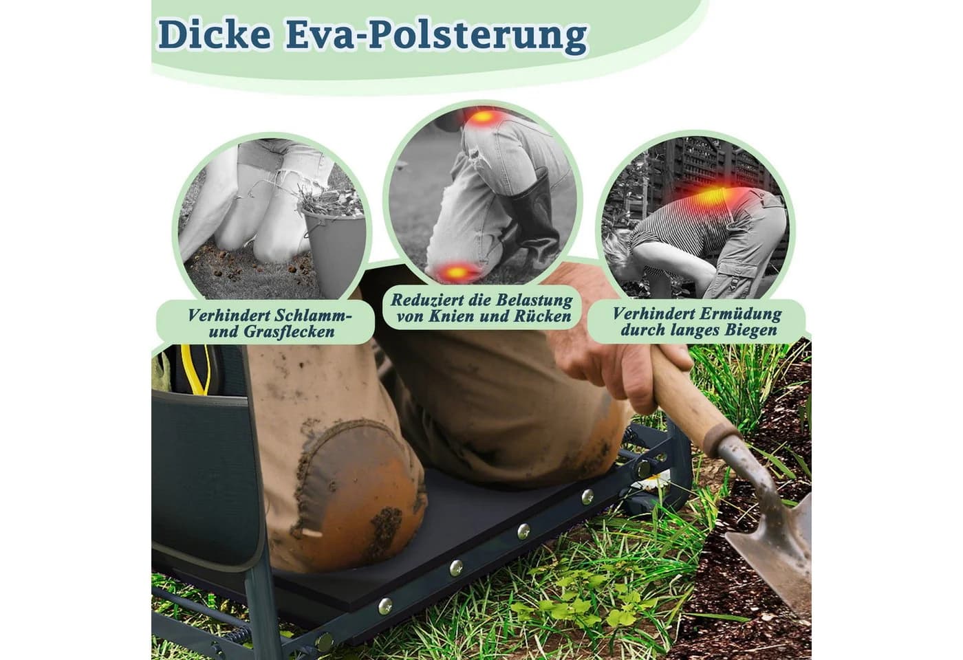 FIVMEN Kniebank Arbeitshocker 2-in-1 Gartenhocker Anthrazit - Bild 3