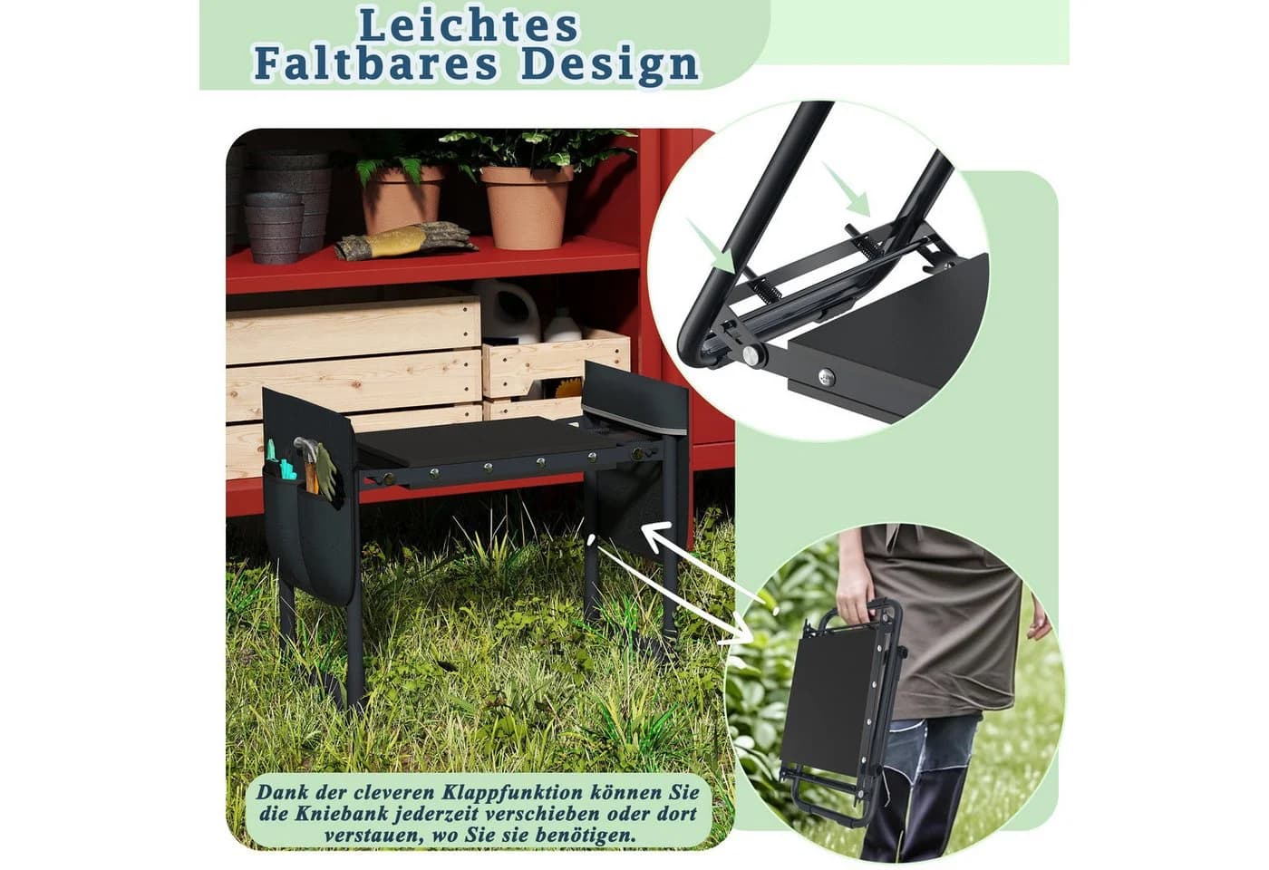 FIVMEN Kniebank Arbeitshocker 2-in-1 Gartenhocker Anthrazit - Bild 4