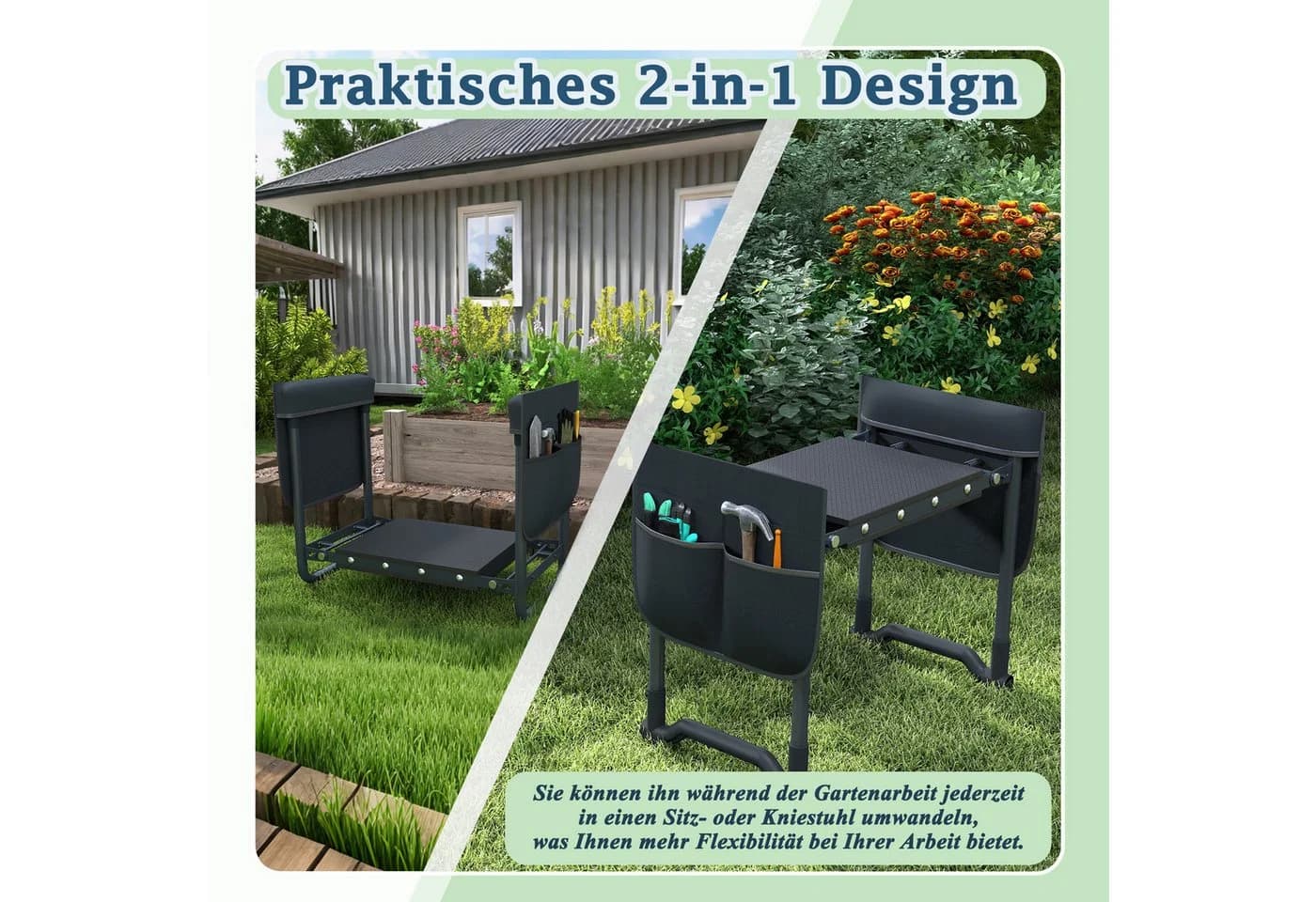 FIVMEN Kniebank Arbeitshocker 2-in-1 Gartenhocker Anthrazit - Bild 5