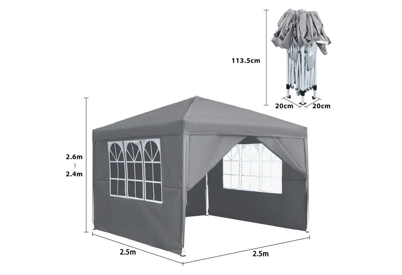 FIVMEN Partyzelt 2.5x2.5m Faltpavillon Gartenpavillon mit 4 Seitenteilen