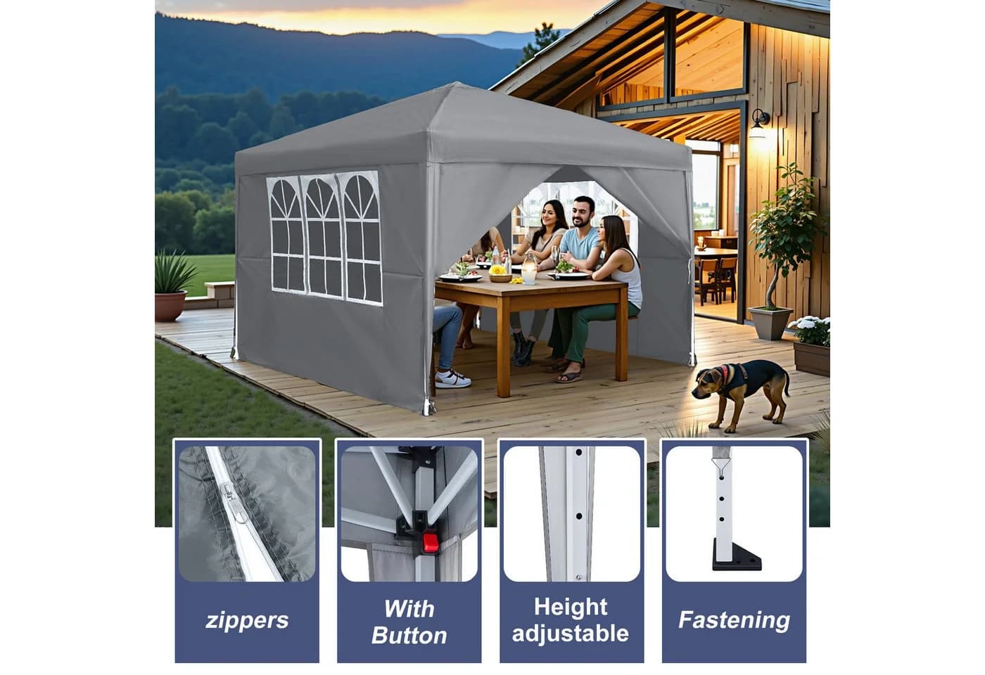 FIVMEN Partyzelt 2.5x2.5m Faltpavillon Gartenpavillon mit 4 Seitenteilen - Bild 3