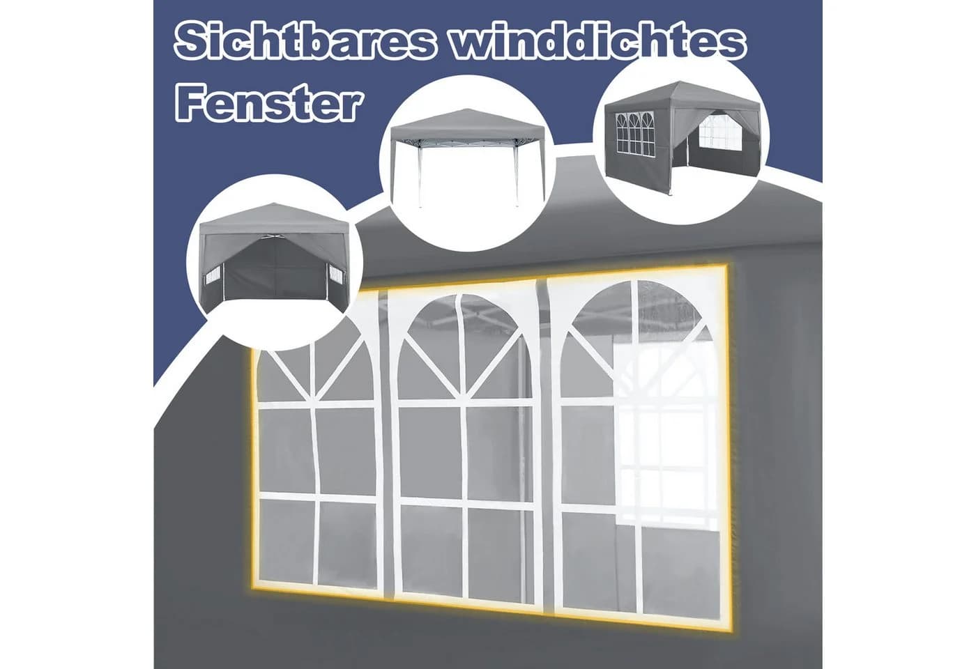 FIVMEN Partyzelt 2.5x2.5m Faltpavillon Gartenpavillon mit 4 Seitenteilen - Bild 4