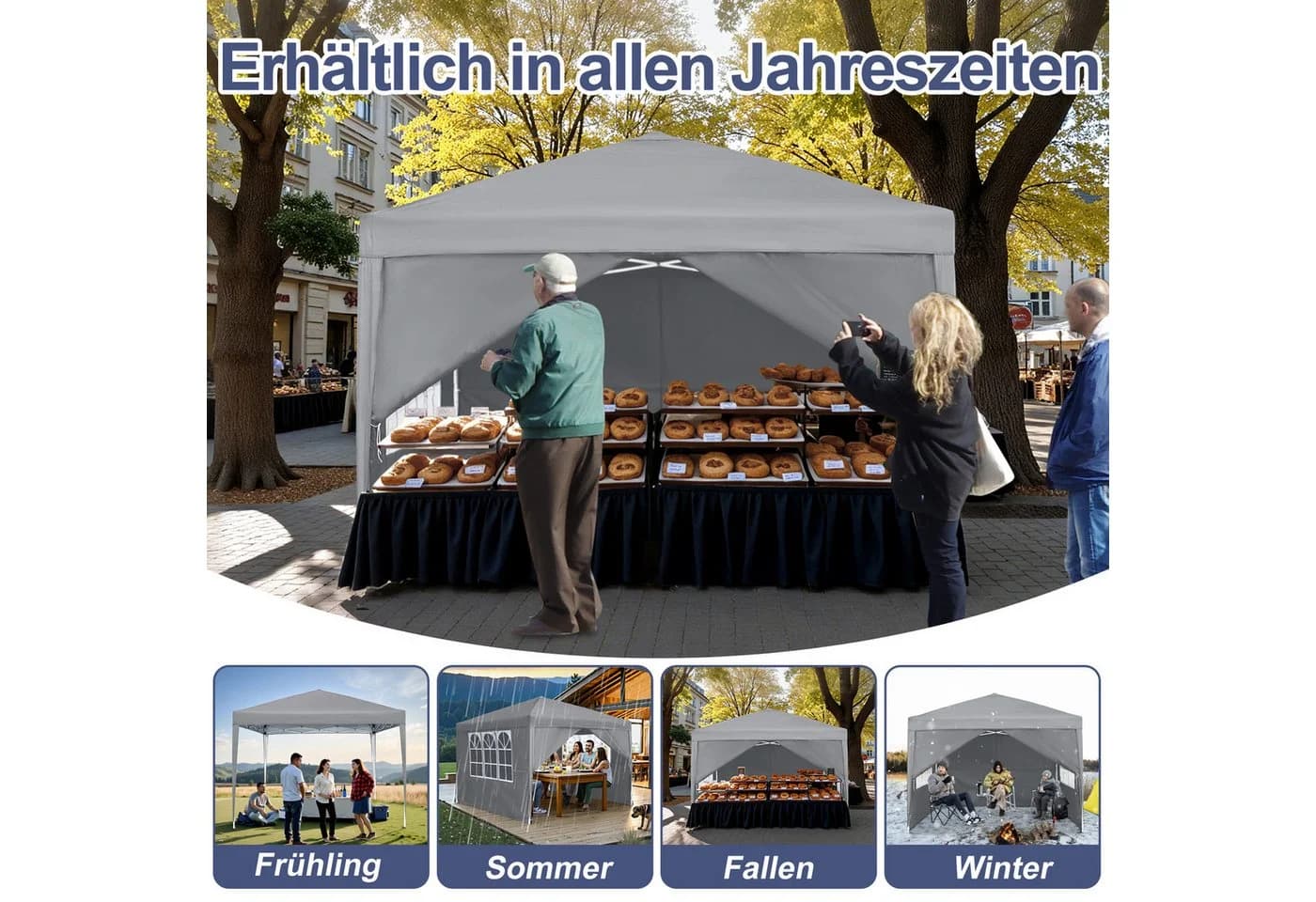 FIVMEN Partyzelt 2.5x2.5m Faltpavillon Gartenpavillon mit 4 Seitenteilen - Bild 5