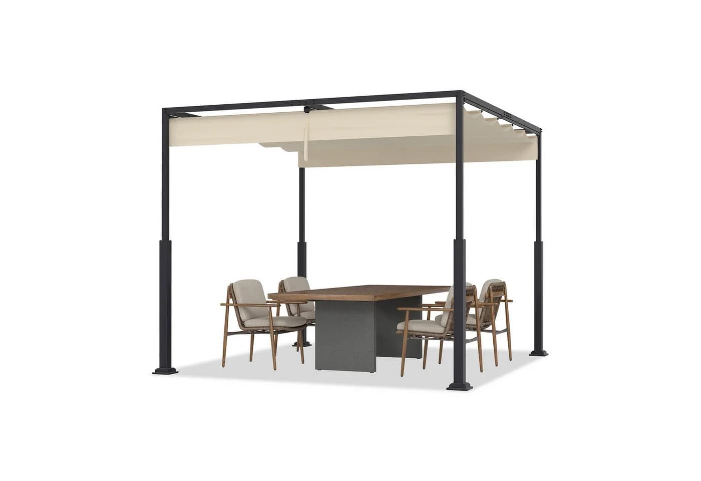 FIVMEN Pergola Gartenpavillon mit Schiebedach Beige Metall - Bild 2