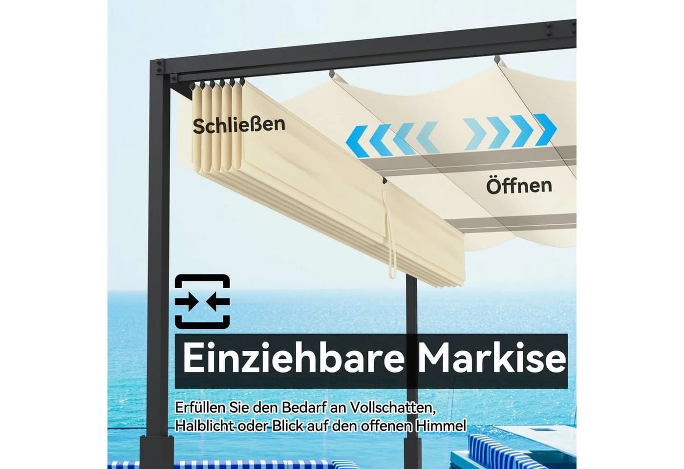 FIVMEN Pergola Gartenpavillon mit Schiebedach Beige Metall - Bild 4