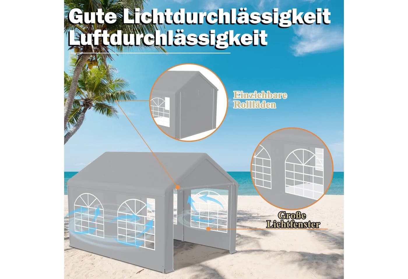 FIVMEN Partyzelt Garten Pavillon 4 abnehmbare Seitenteile Grau/Weiß - Bild 4