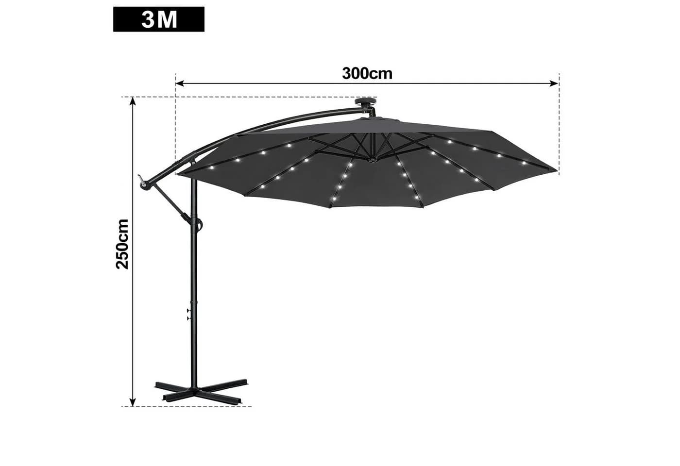 FIVMEN Sonnenschirm mit LED Solarbetriebene Dunkelgrau