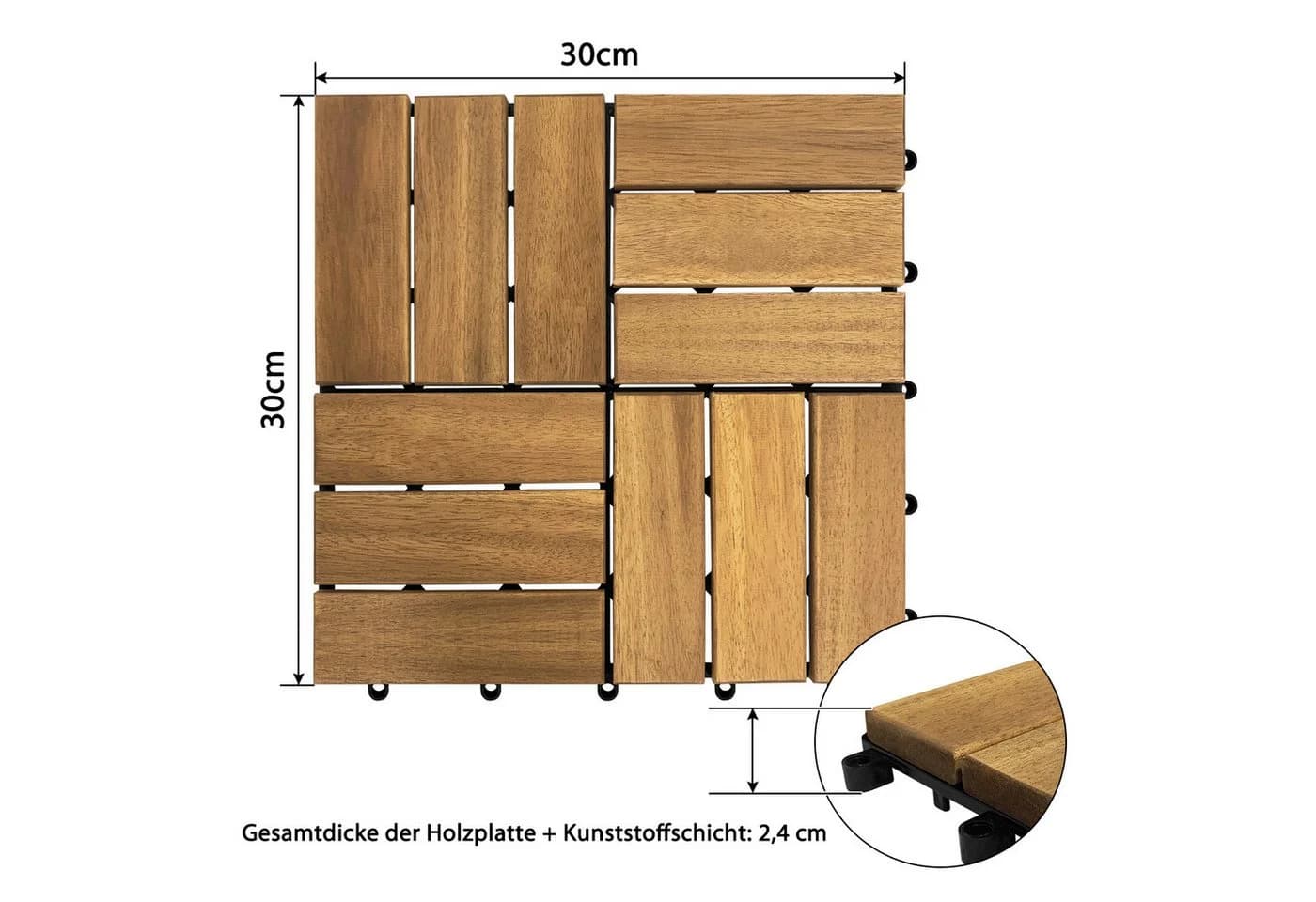 FIVMEN Terrassenfliesen Akazienholz Braun Klicksystem