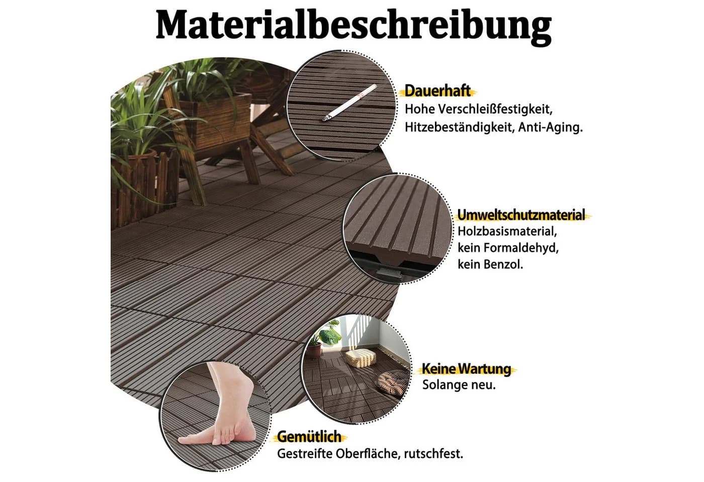FIVMEN Terrassenfliesen WPC 30x30cm Kunststoff Klickfliesen - Bild 4
