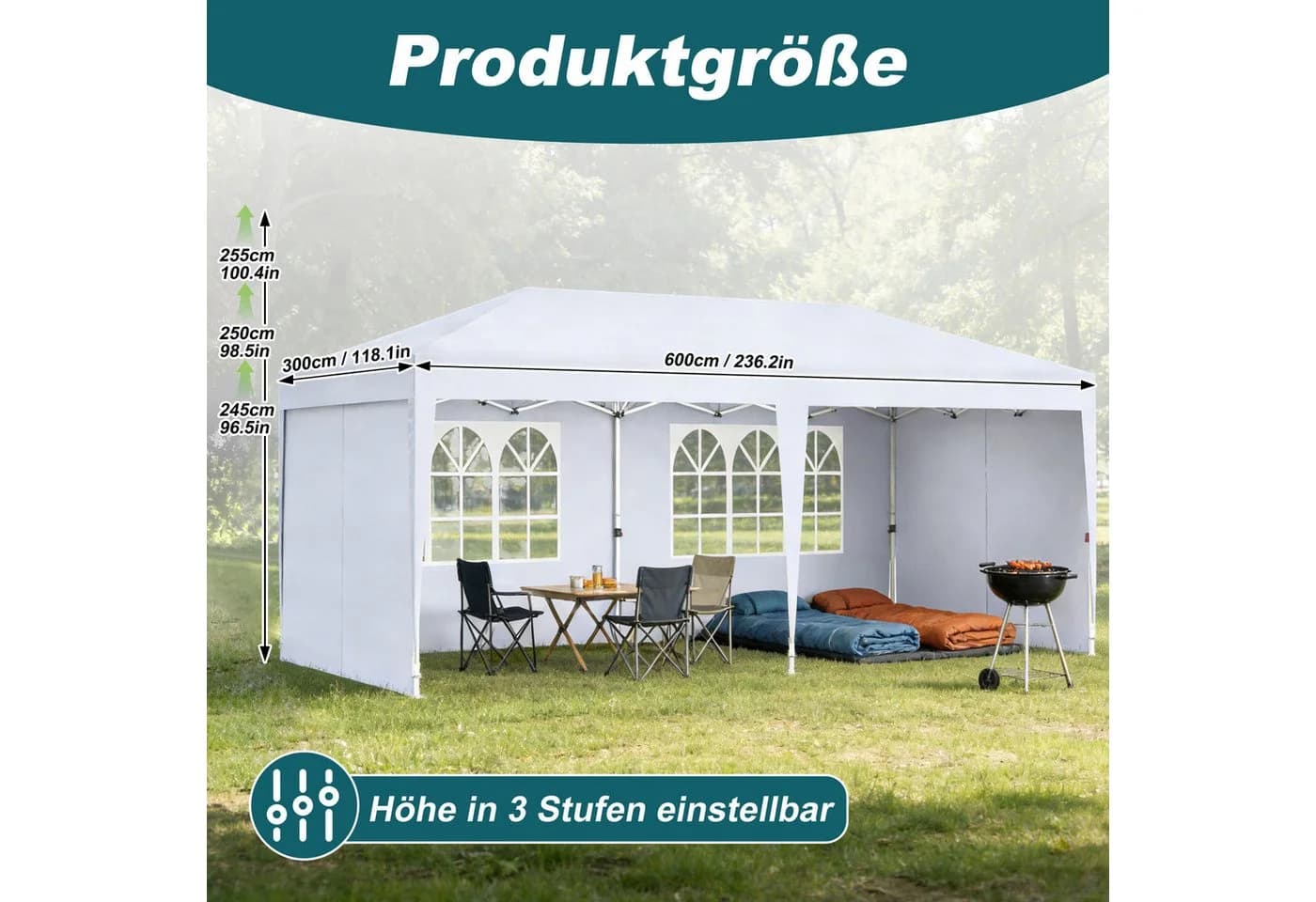 FIVMEN Pavillon 3x6m Faltpavillon mit 6 Seitenwänden Höhenverstellbar Gartenpavillon