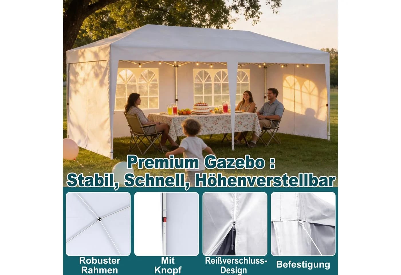 FIVMEN Pavillon 3x6m Faltpavillon mit 6 Seitenwänden Höhenverstellbar Gartenpavillon - Bild 3