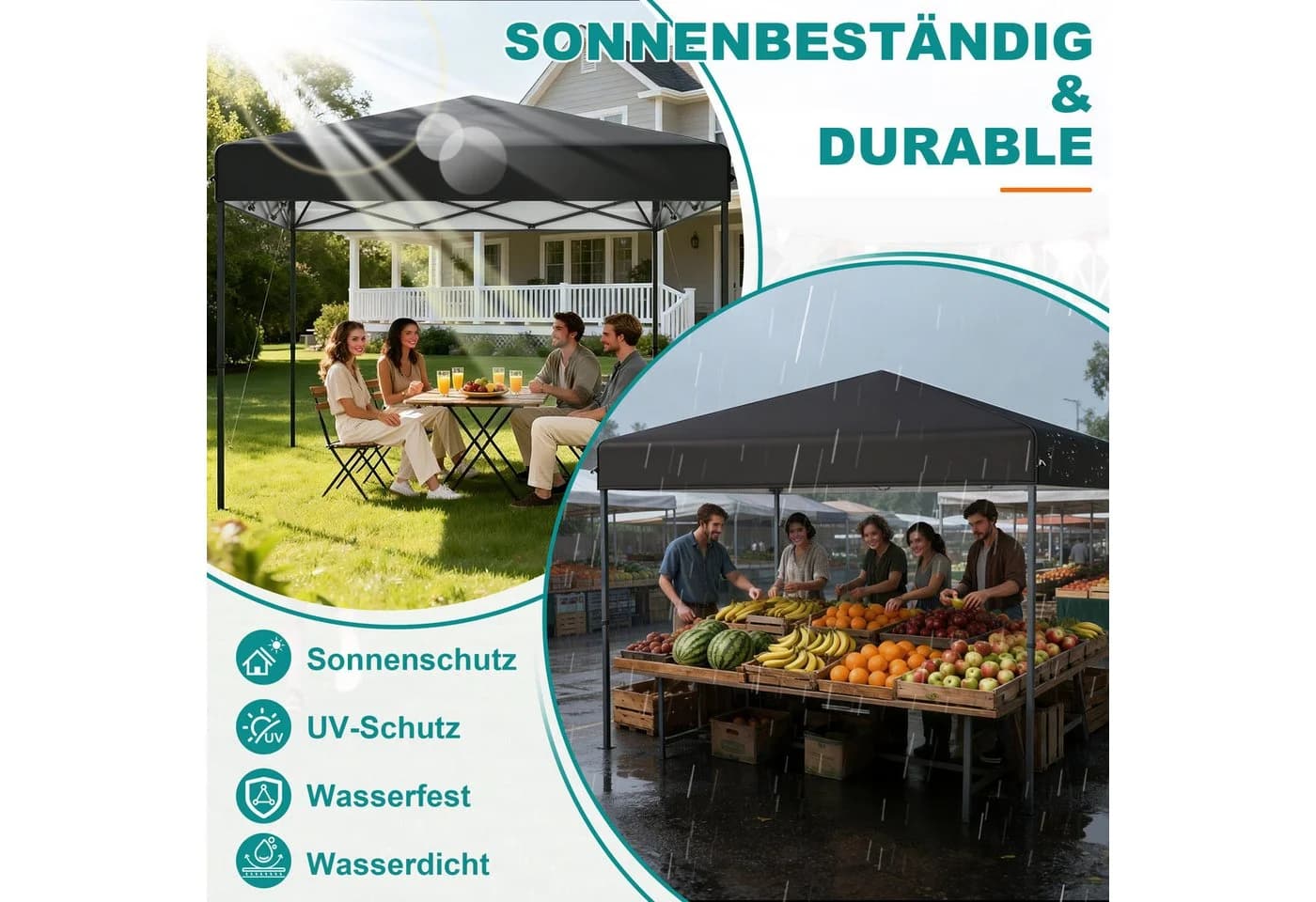 FIVMEN Partyzelt Pop Up 3x3m Anthrazit Stahlrahmen UV-Schutz - Bild 4
