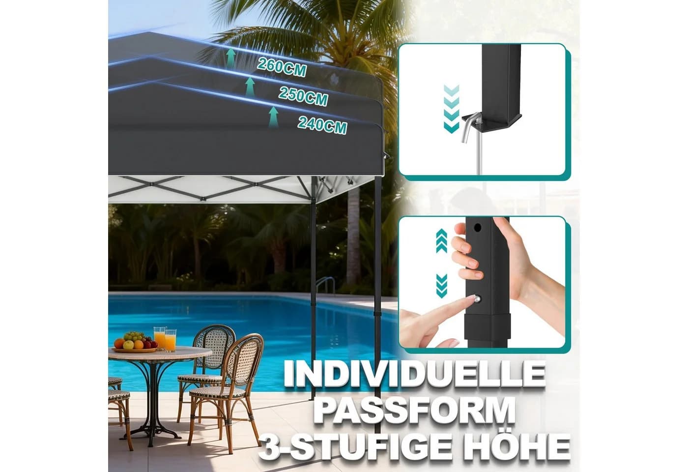 FIVMEN Partyzelt Pop Up 3x3m Anthrazit Stahlrahmen UV-Schutz - Bild 5