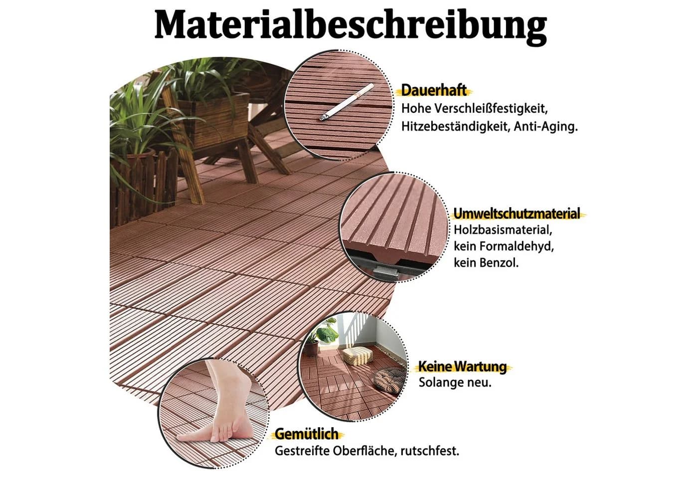 FIVMEN Terrassenfliesen WPC 30x30cm Braun Klicksystem - Bild 4