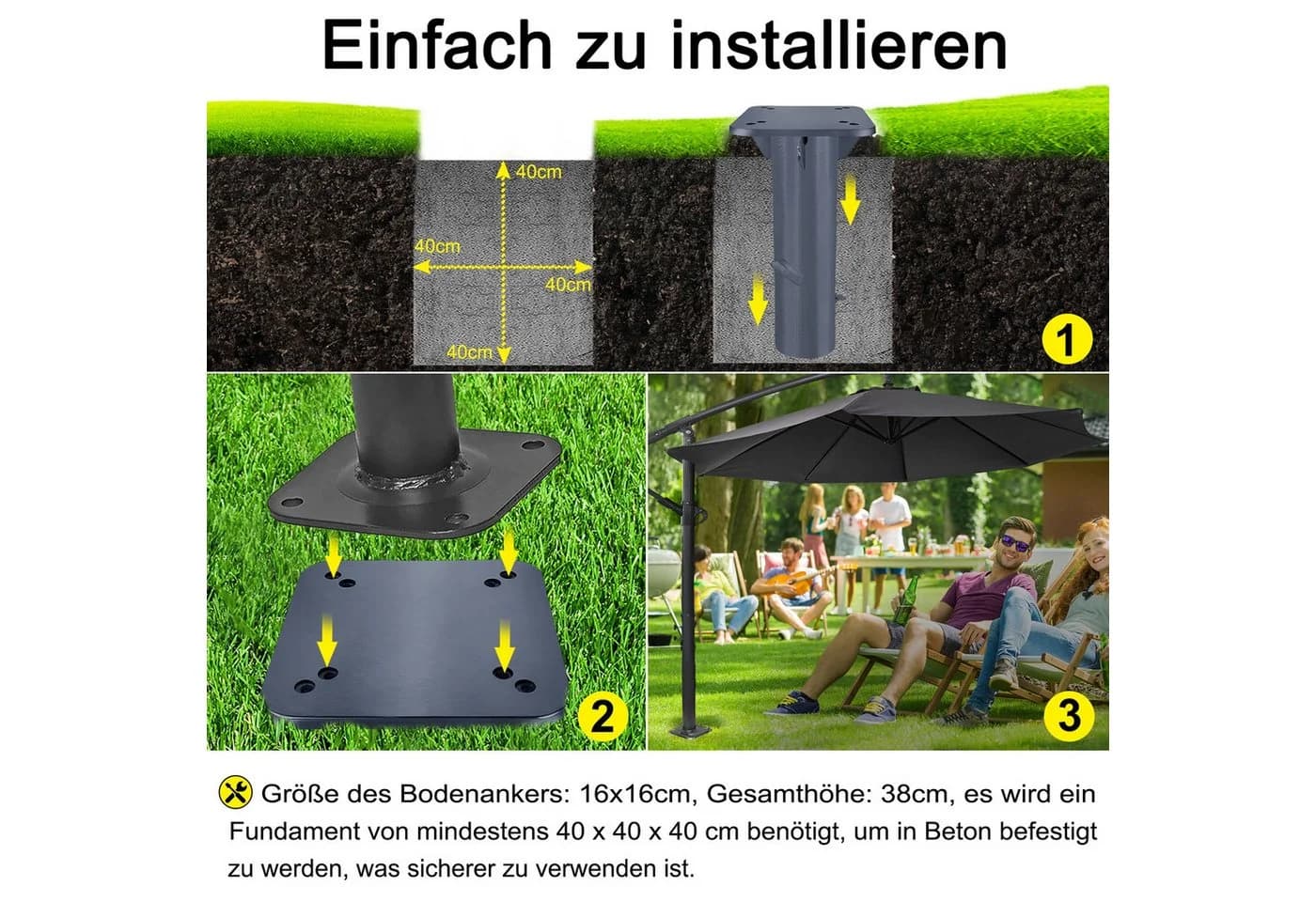 FIVMEN Schirmhalter Metall Universal Bodenplatte Dunkelgrau - Bild 3