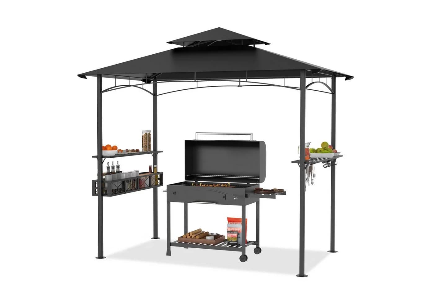 FIVMEN Grillpavillon Schwarz mit Doppeldach & Ablagen - Bild 2