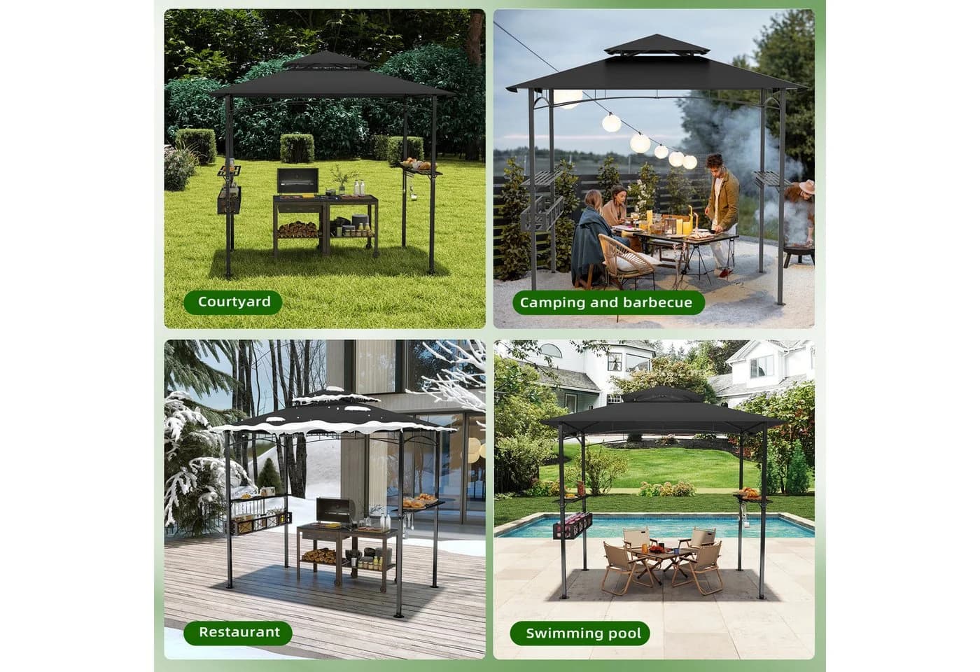 FIVMEN Grillpavillon Schwarz mit Doppeldach & Ablagen - Bild 4