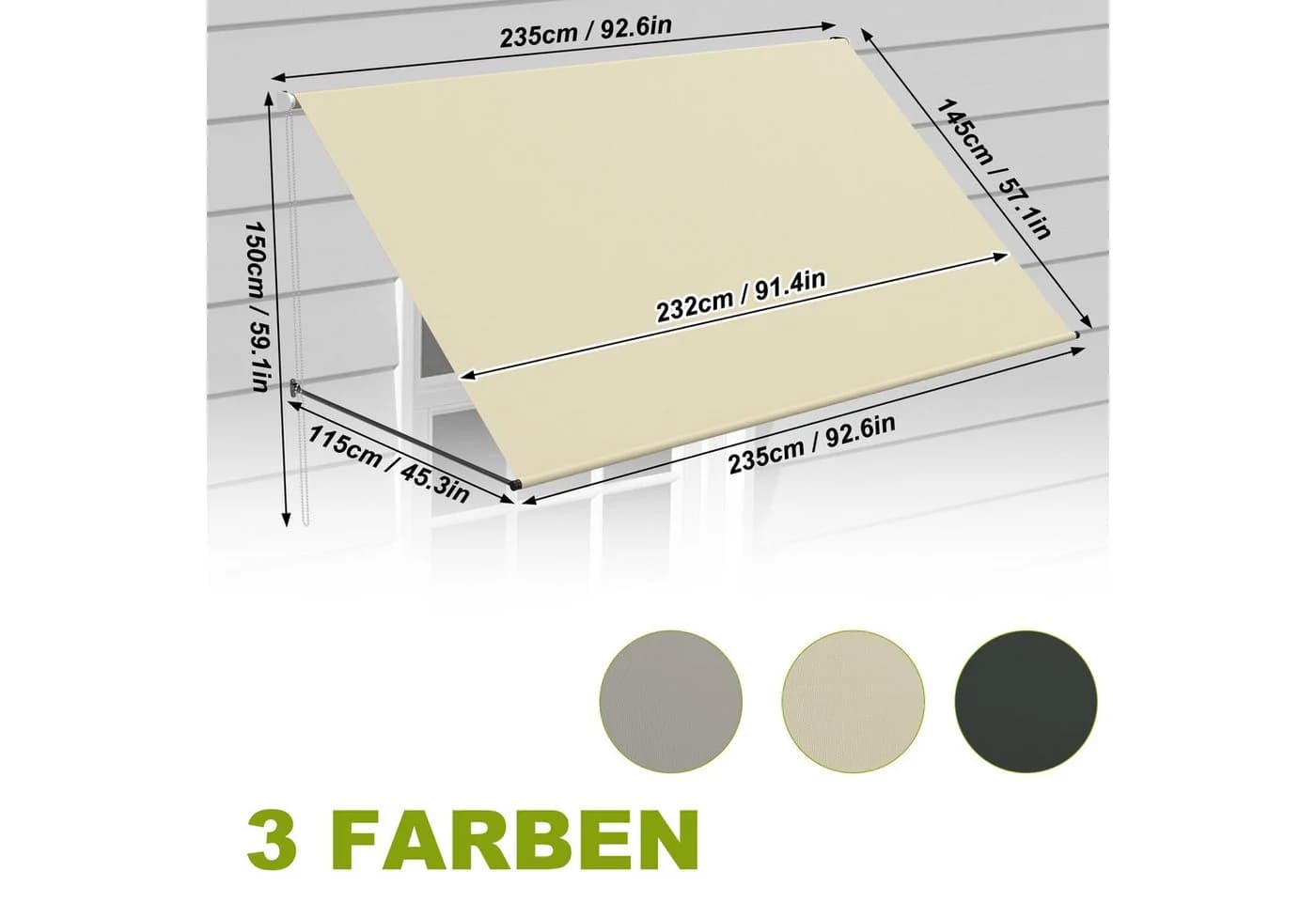 FIVMEN Fallarmmarkise Beige UV-Schutz Aluminium Polyestergewebe