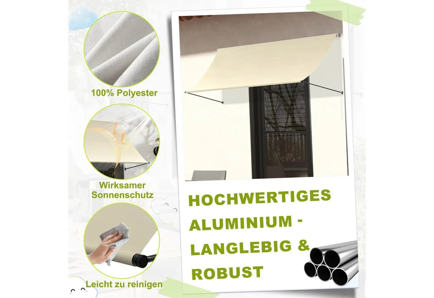 FIVMEN Fallarmmarkise Beige UV-Schutz Aluminium Polyestergewebe - Bild 4