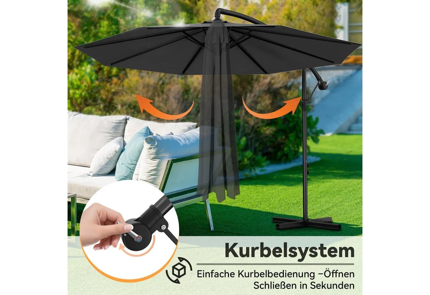 FIVMEN Sonnenschirm mit Kurbel Dunkelgrau - Bild 4