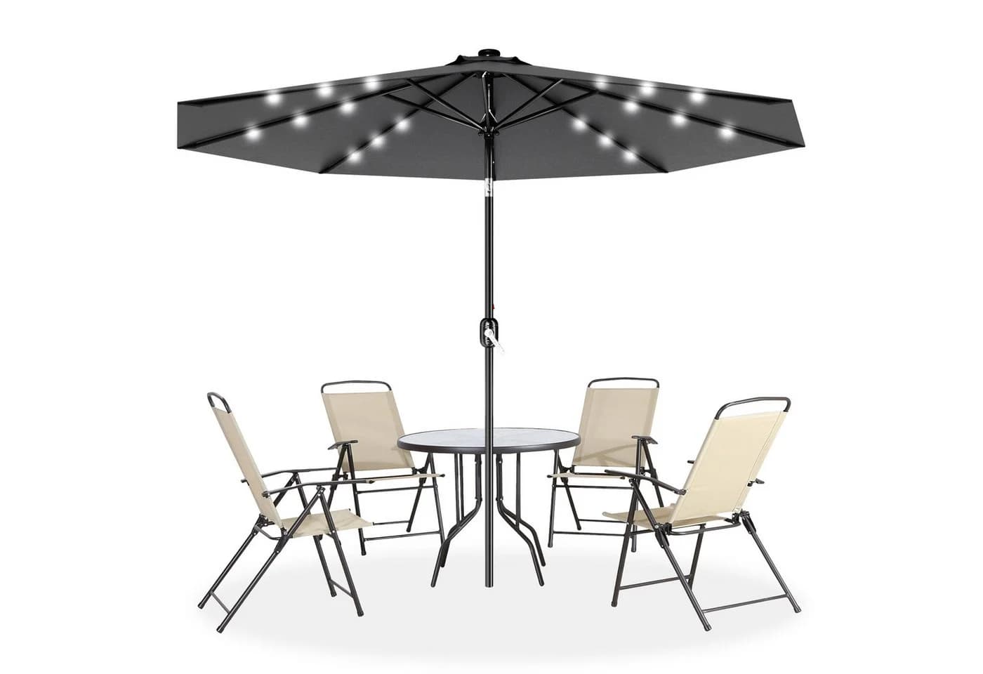 FIVMEN Sonnenschirm 300cm Solarbetriebene mit LED Kurbel Marktschirm UV-Schutz - Bild 2