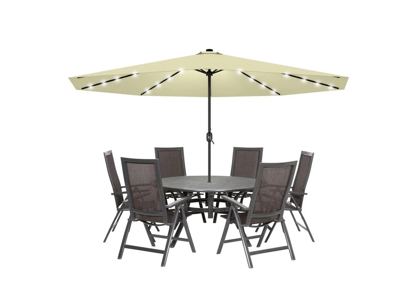 FIVMEN Sonnenschirm Ø350cm Beige mit Solar-LED und Kurbel - Bild 2