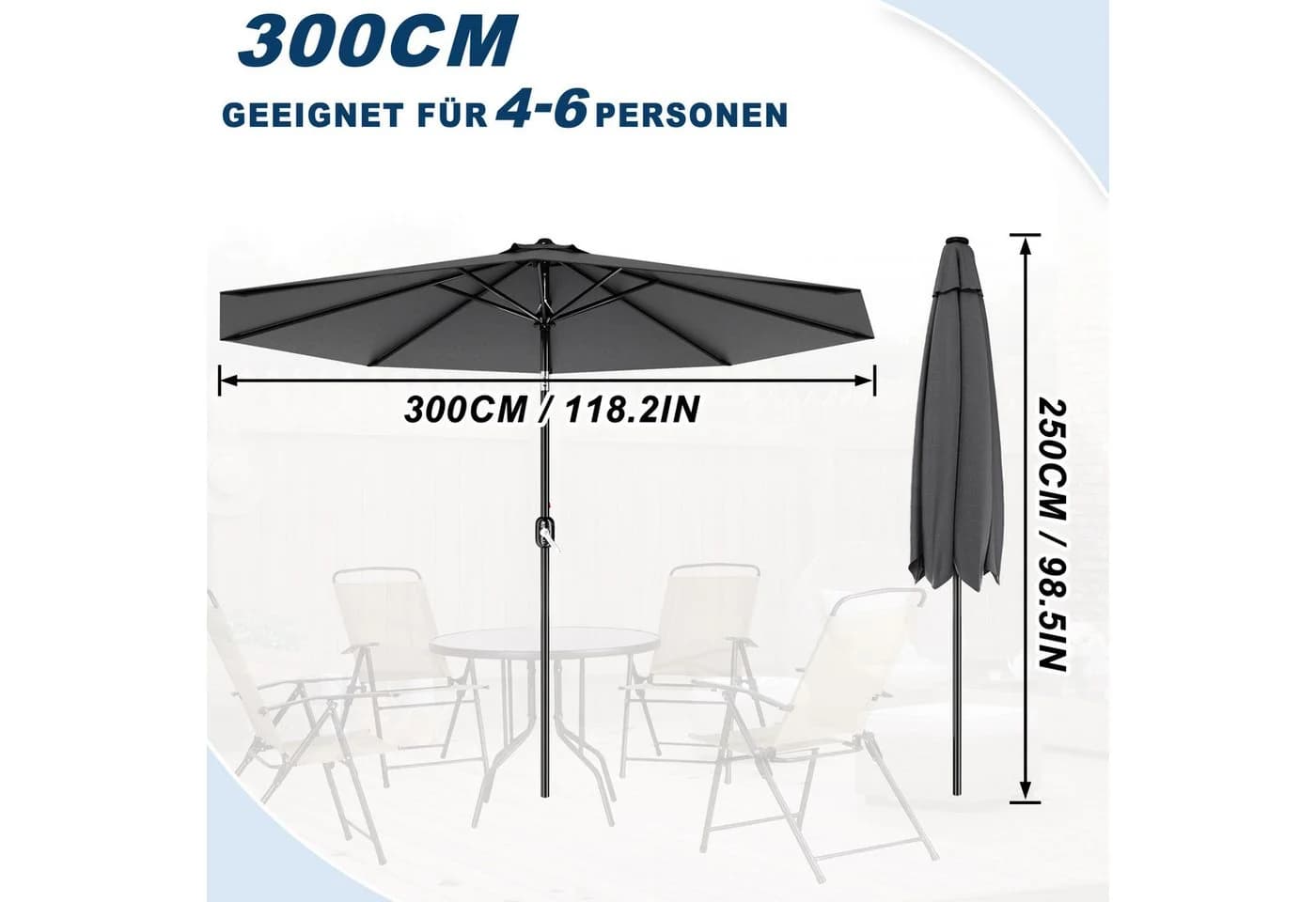 FIVMEN Sonnenschirm mit Kurbel und Griff, Beige/Dunkelgrau, Ø 300 cm