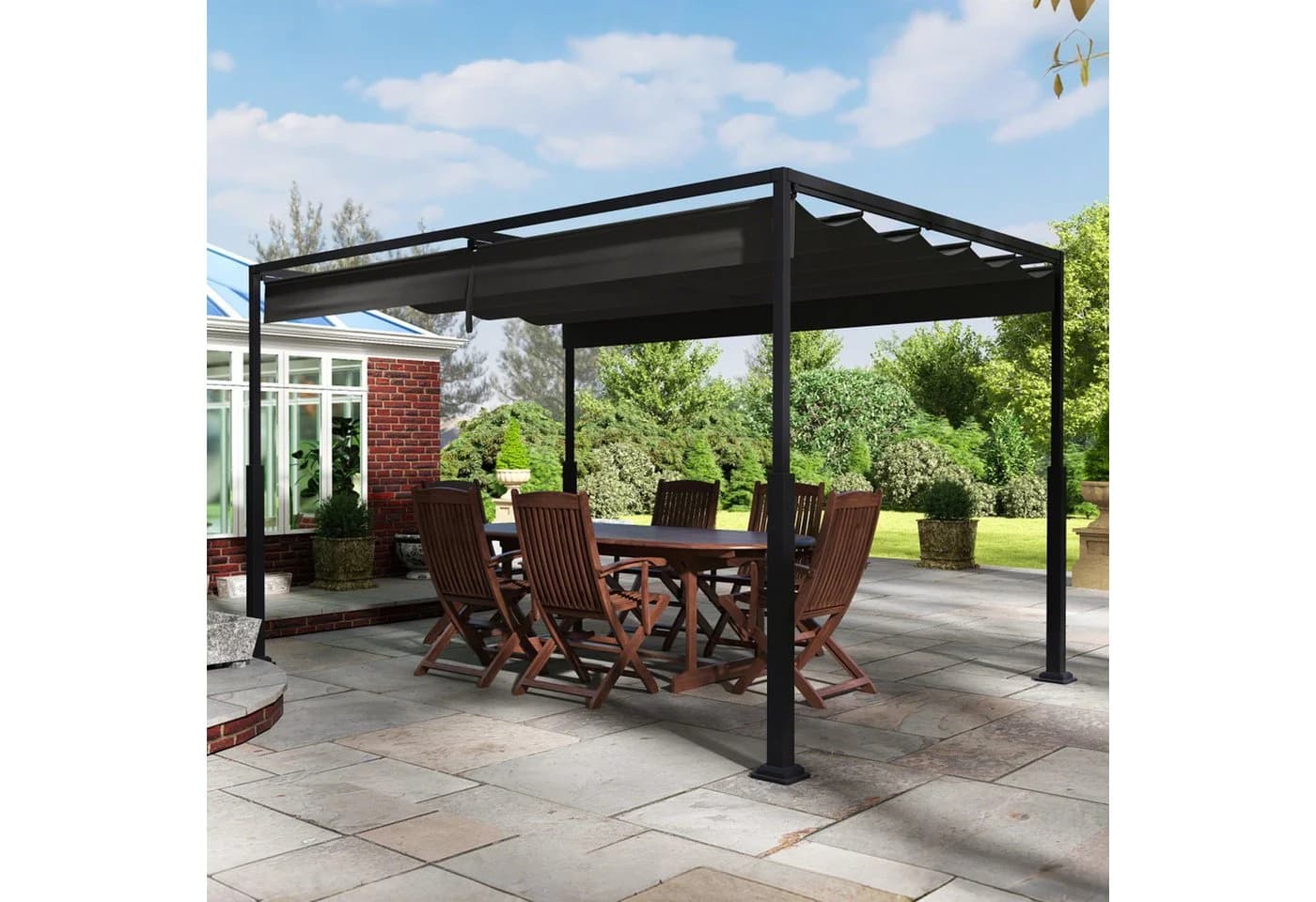 FIVMEN Gartenpavillon 3x3m Schiebedach Schwarz Stahl - Bild 2