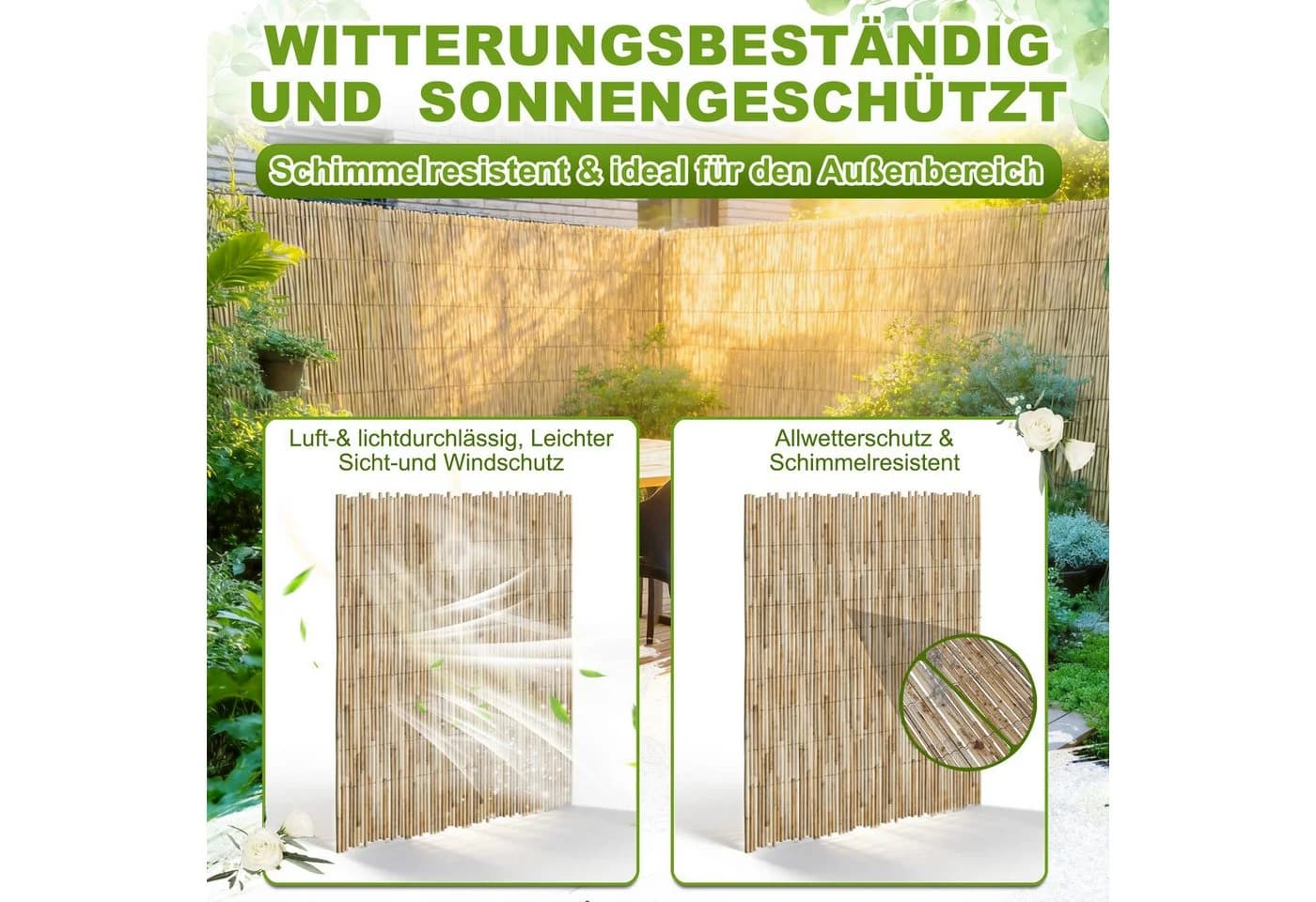 FIVMEN Sichtschutzzaun Bambusoptik Schilfrohrmatte Garten - Bild 5