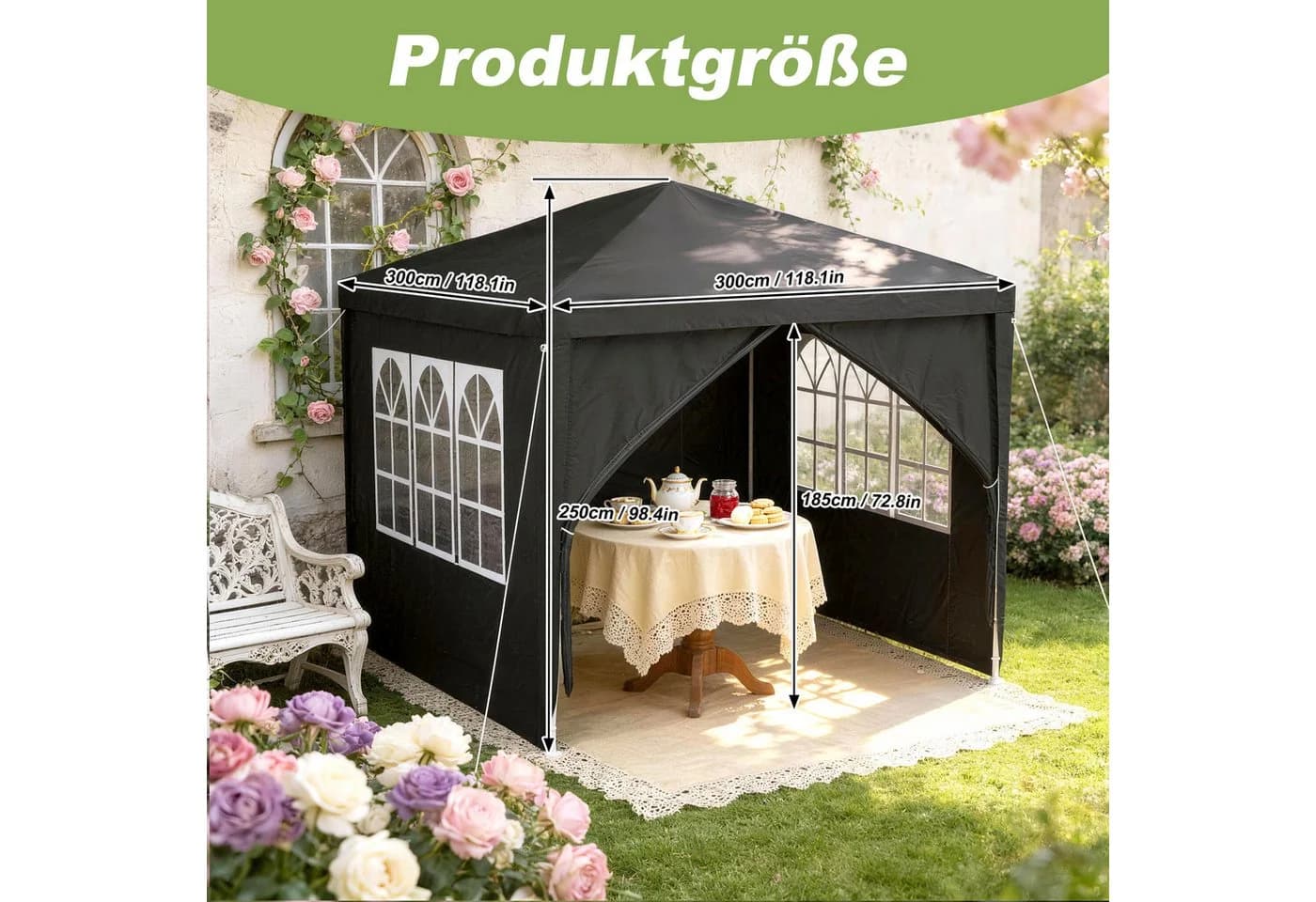 FIVMEN Gartenpavillon Partyzelt Schwarz mit PVC-Fenstern