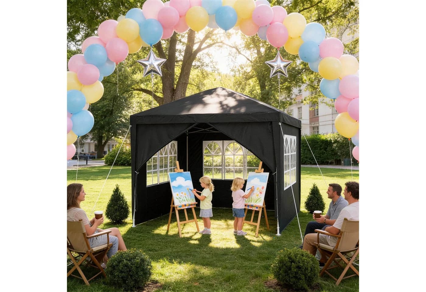 FIVMEN Gartenpavillon Partyzelt Schwarz mit PVC-Fenstern - Bild 2