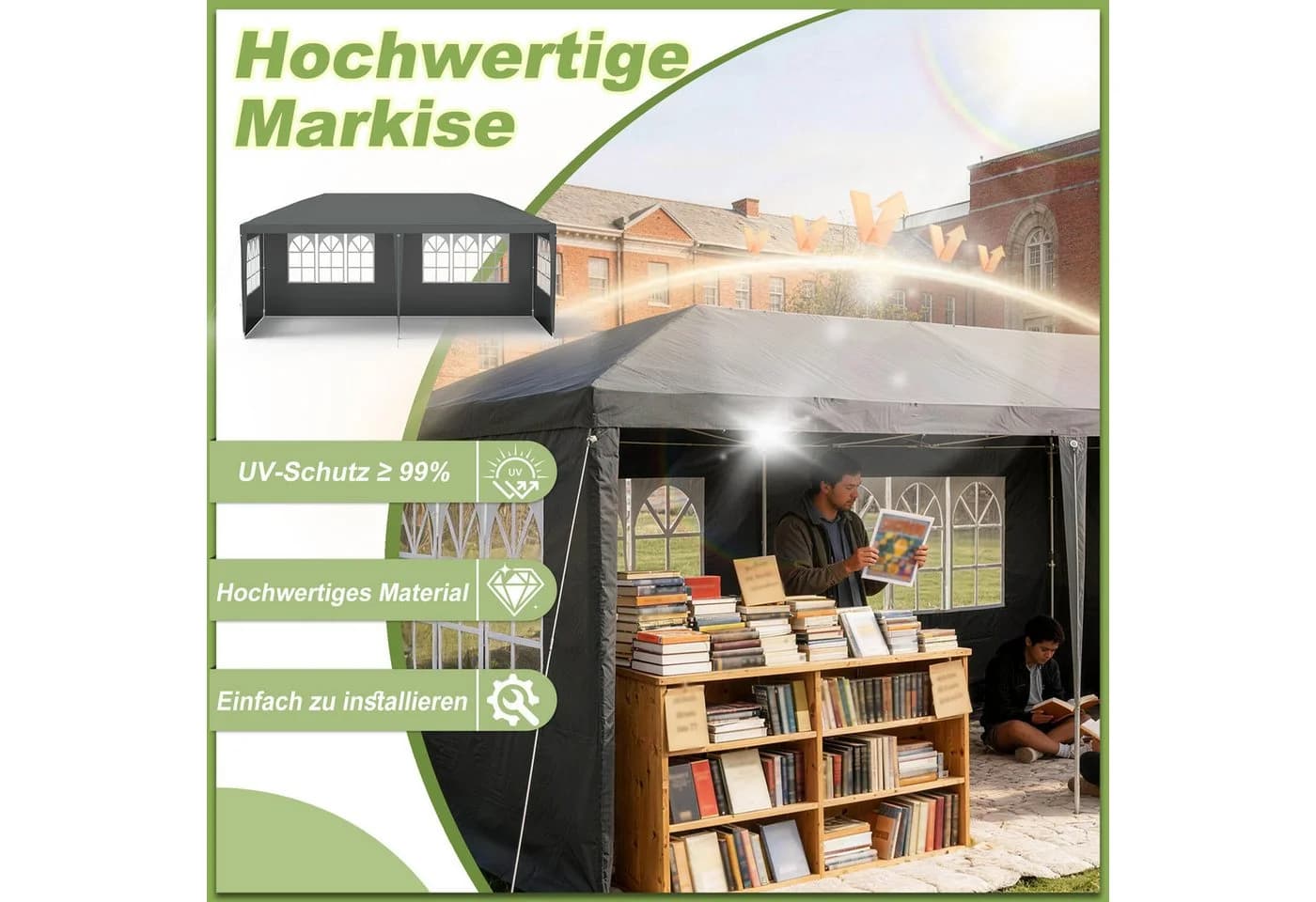 FIVMEN Gartenpavillon Partyzelt Schwarz mit PVC-Fenstern - Bild 4