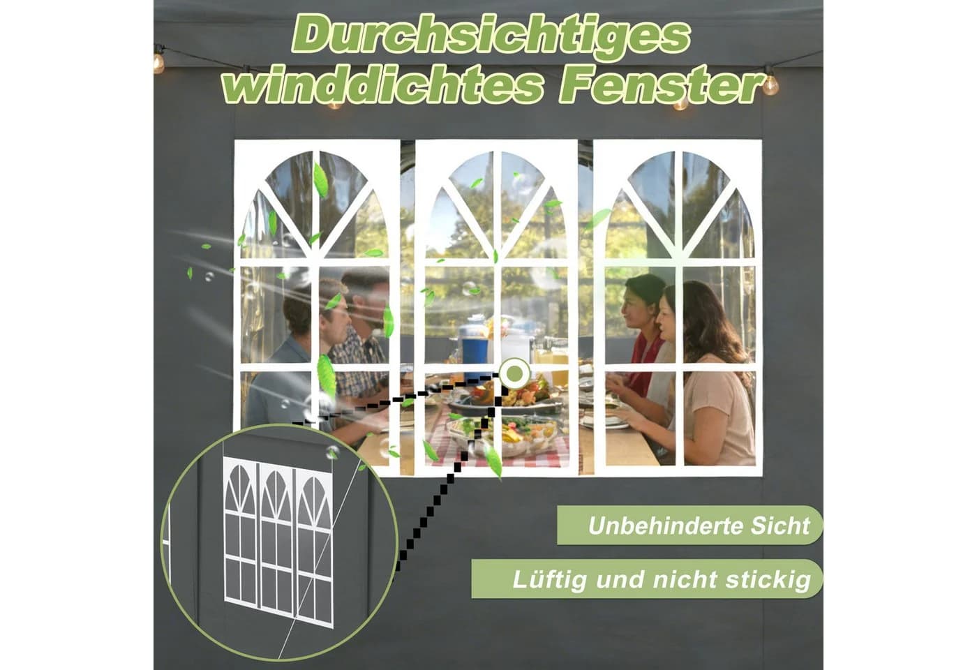 FIVMEN Gartenpavillon Partyzelt Schwarz mit PVC-Fenstern - Bild 5