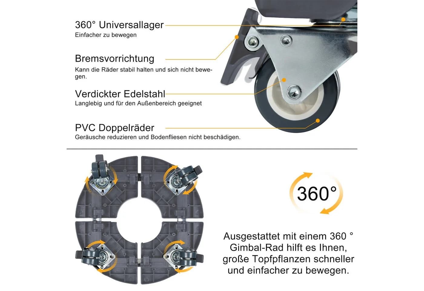 FIVMEN Pflanzenroller Rollendes Tablett 360 Grad Drehbare Räder - Bild 3