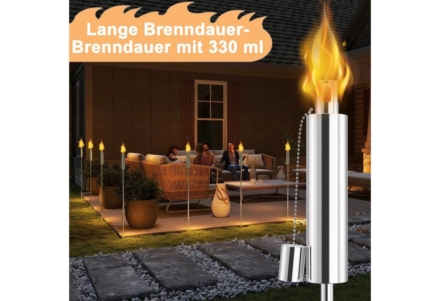 FIVMEN 6x Edelstahl Gartenfackel Silber mit Docht - Bild 4