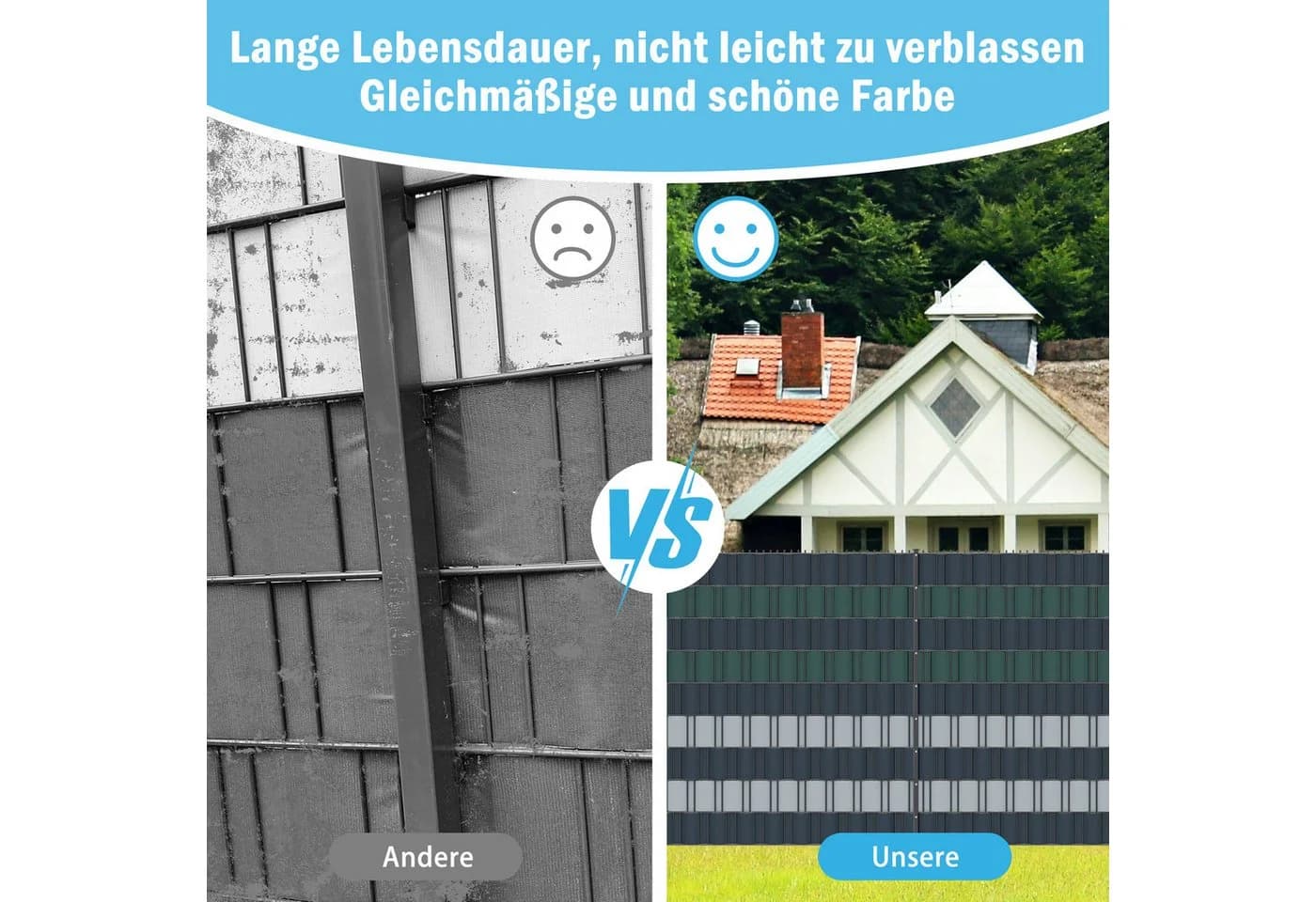 FIVMEN Sichtschutzstreifen Hart PVC 19cm x 2.5m 10 Stk. Anthrazit/Hellgrau/Grün - Bild 5