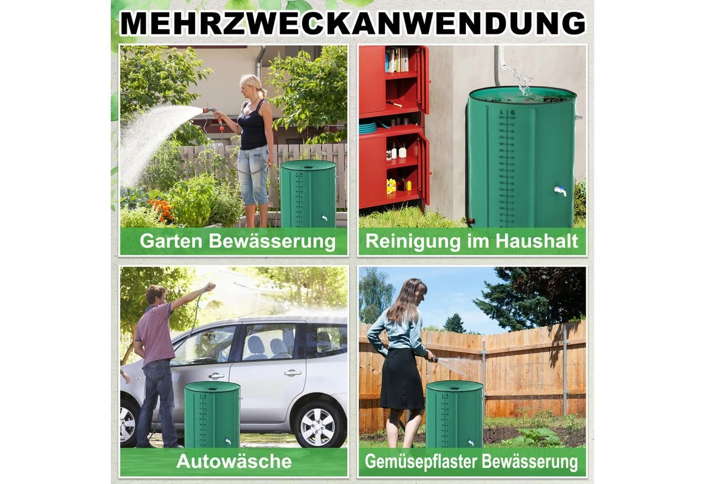 FIVMEN Faltbare Regentonne 750L Dunkelgrün mit Hahn - Bild 4
