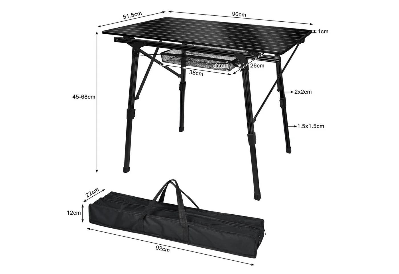 FIVMEN Campingtisch Camping Beistelltisch Faltbar Höhenverstellbar Aluminium