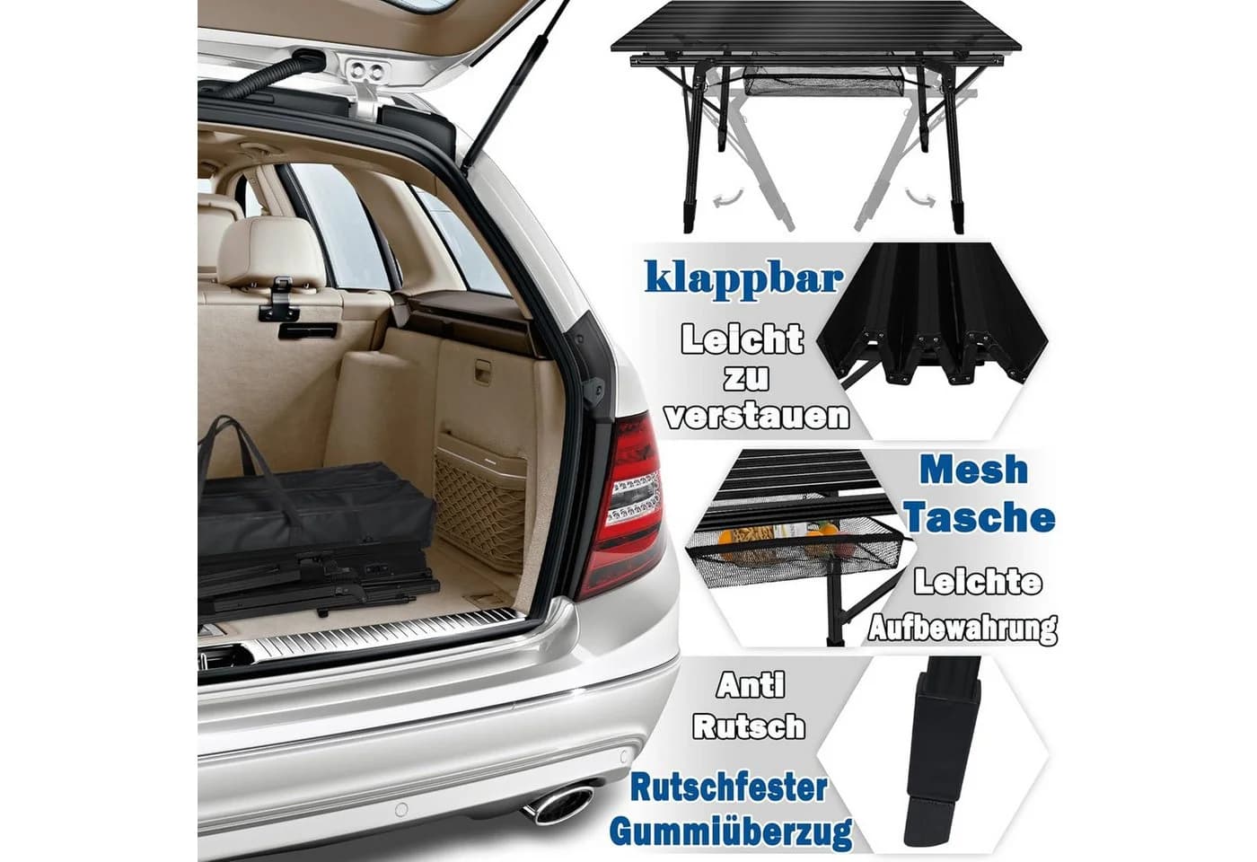 FIVMEN Campingtisch Camping Beistelltisch Faltbar Höhenverstellbar Aluminium - Bild 3
