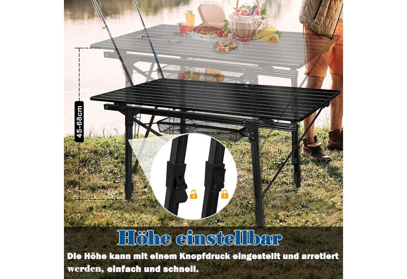 FIVMEN Campingtisch Camping Beistelltisch Faltbar Höhenverstellbar Aluminium - Bild 4