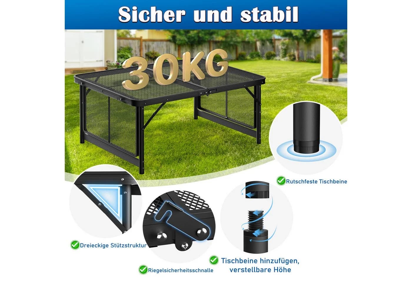 FIVMEN Campingtisch Klappbar Metallgitterplatte Outdoor