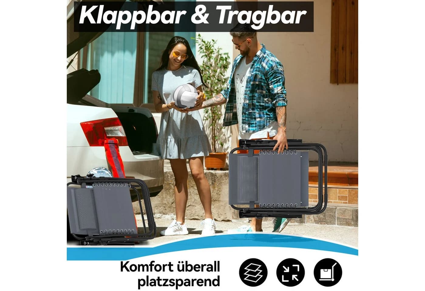 FIVMEN Gartenliege Liegestuhl Klappbar mit Kopfkissen - Bild 4