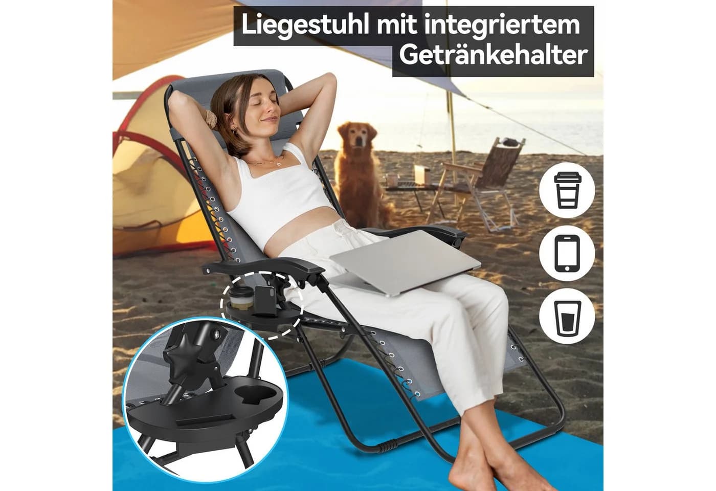 FIVMEN Gartenliege Liegestuhl Klappbar mit Kopfkissen - Bild 5