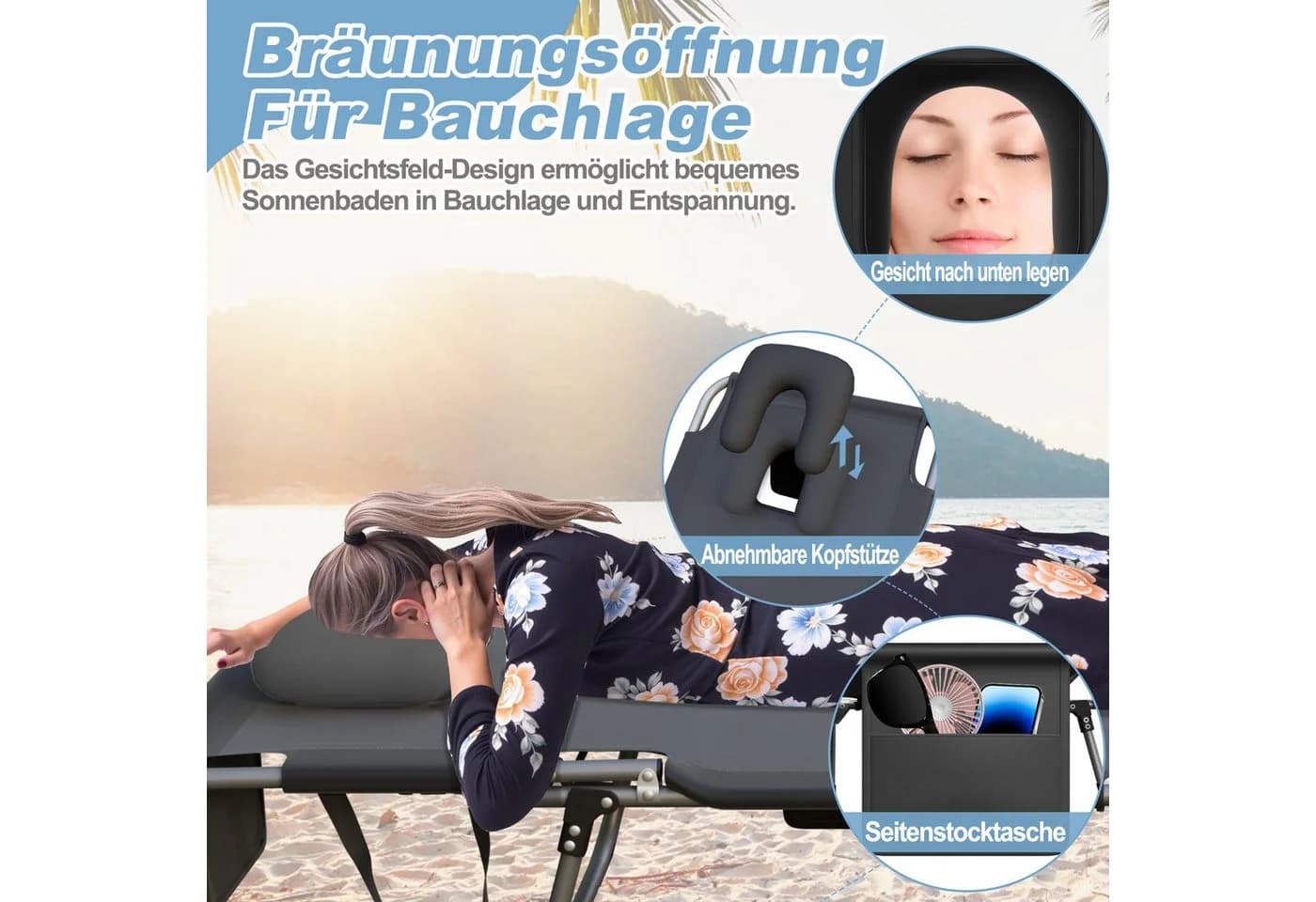 FIVMEN Gartenliege Klappbar mit Kissen Grau - Bild 4