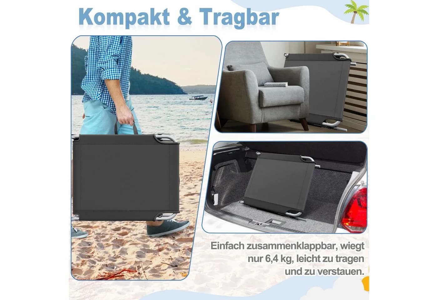 FIVMEN Gartenliege Klappbar mit Kissen Grau - Bild 5