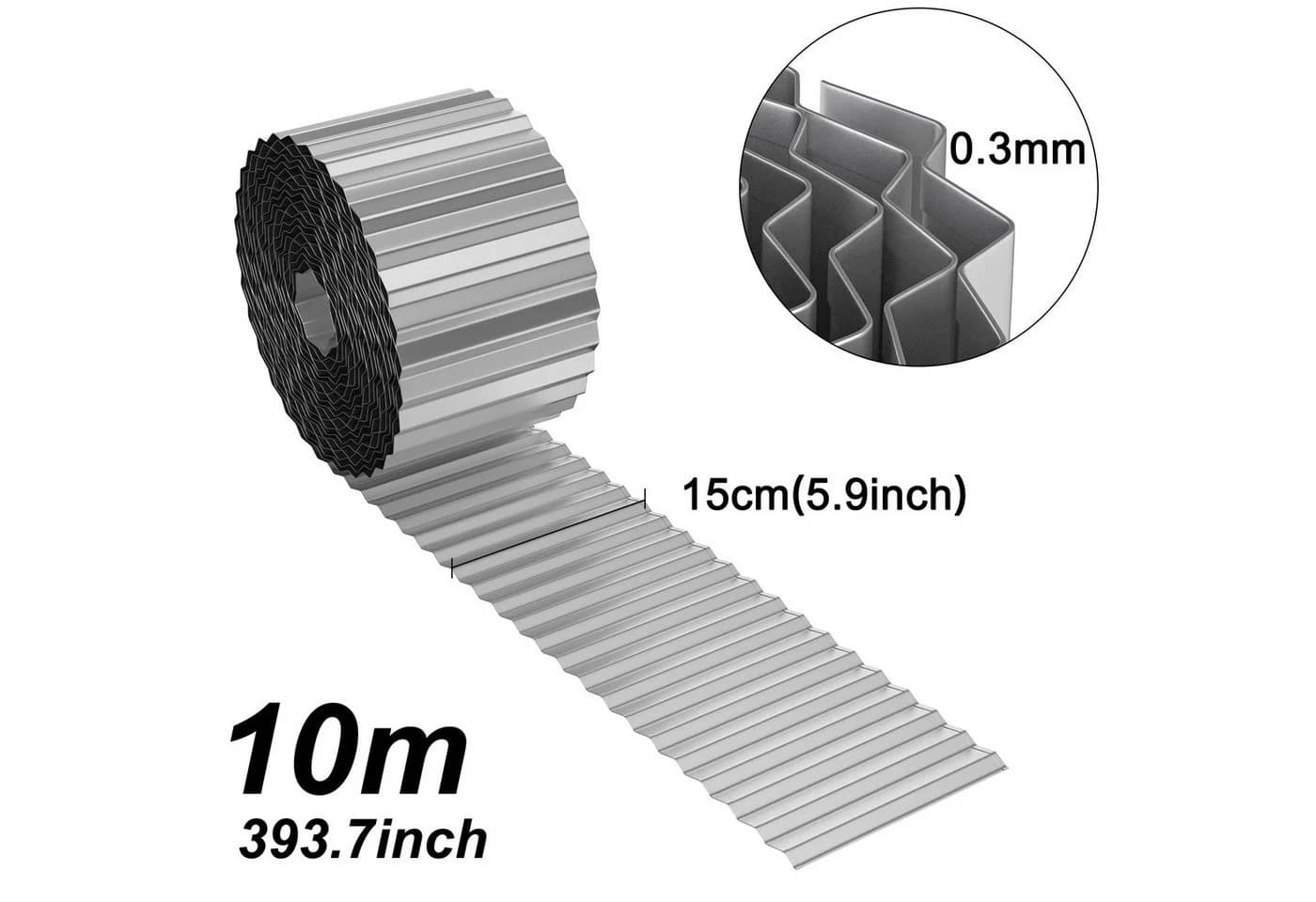 FIVMEN Rasenkante Metall Beetbegrenzung 15/18 cm Silber Schwarz Rost