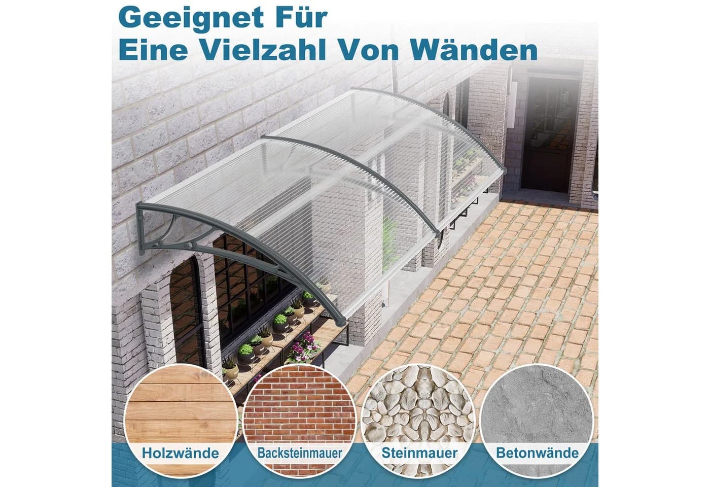 FIVMEN Vordach Pultvordach Haustürvordach Grau - Bild 4