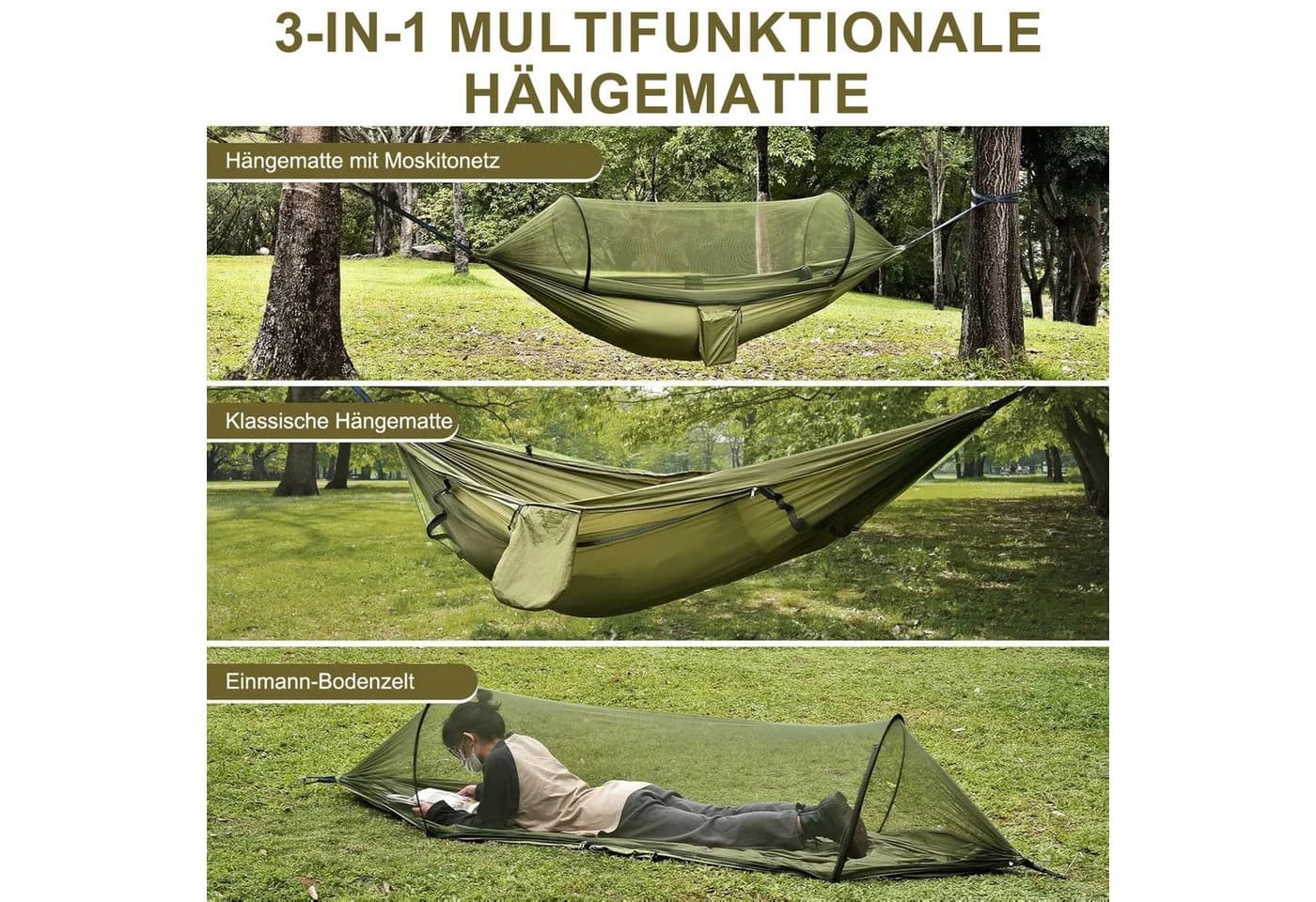 SURFOU Outdoor Hängematte mit Moskitonetz 120kg Tragkraft Camping - Bild 5