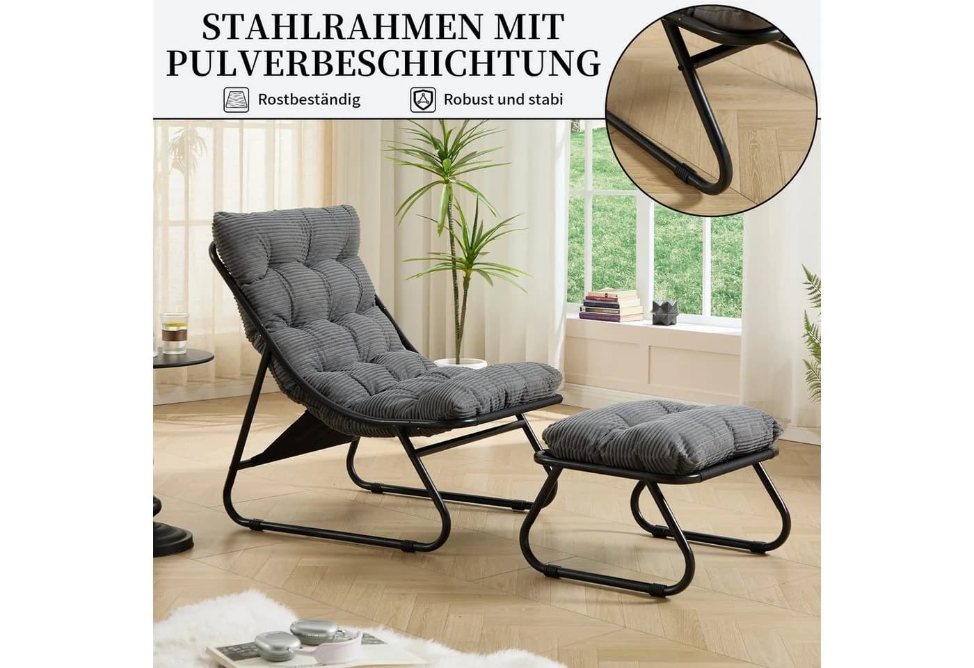 SeedWave Loungesessel mit Ottoman Grau Stahlgestell - Bild 3